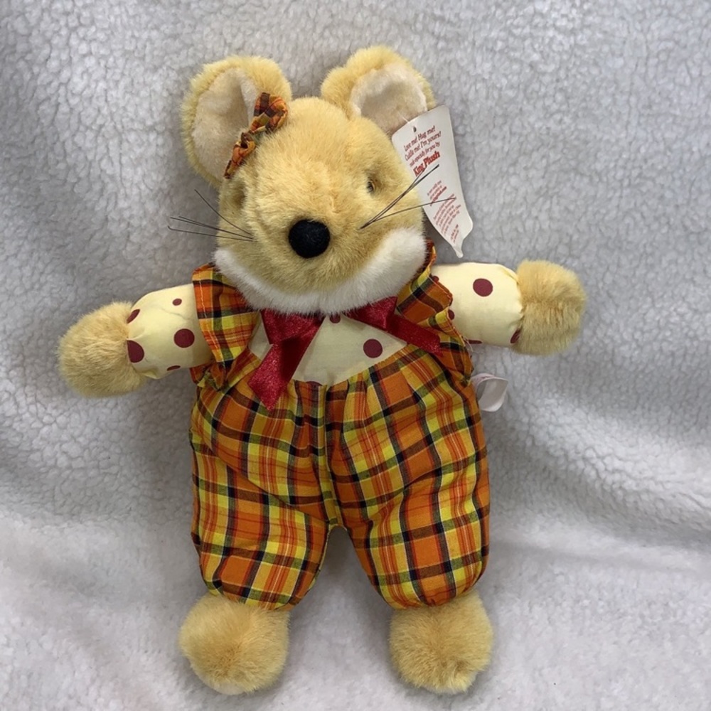 King Plush Mouse plush animal 14" 1998 plaid vintage with paper tag